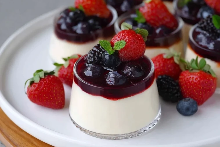 30 Minute No Bake Dessert: Panna Cotta with Mixed Berry Compote