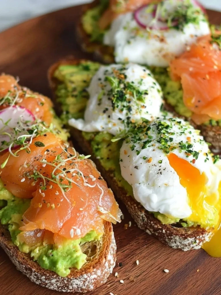 Avocado Toast Variations (Radish, Smoked Salmon, Poached Egg)