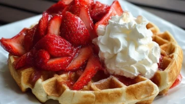 Belgian Waffles with Whipped Cream & Strawberries