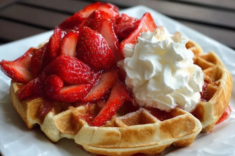 Belgian Waffles with Whipped Cream & Strawberries