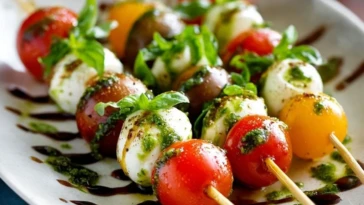 Caprese Skewers with Basil Drizzle