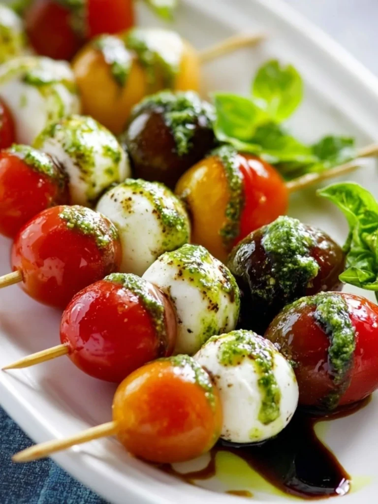 Caprese Skewers with Basil Drizzle