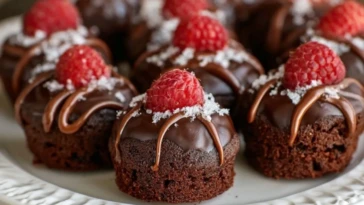 Chocolate Dipped Raspberry Brownie Bites