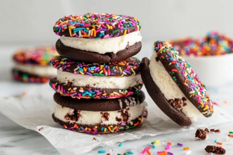 Chocolate Sprinkle Cookie Ice Cream Sandwiches
