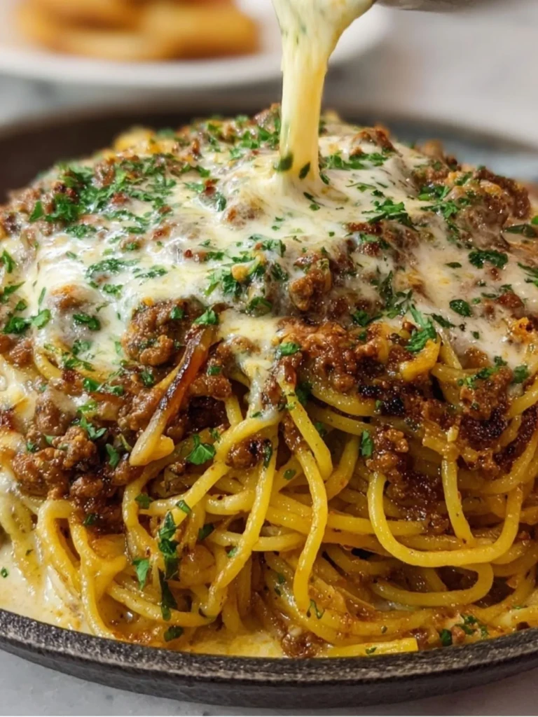 Creamy Cajun Beef Spaghetti with Three-Cheese Parmesan Sauce