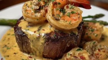Filet Mignon with Shrimp and Lobster Cream Sauce