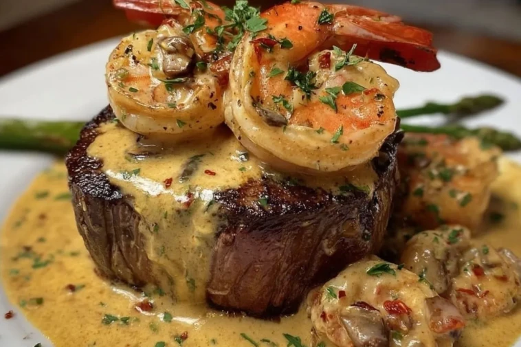Filet Mignon with Shrimp and Lobster Cream Sauce