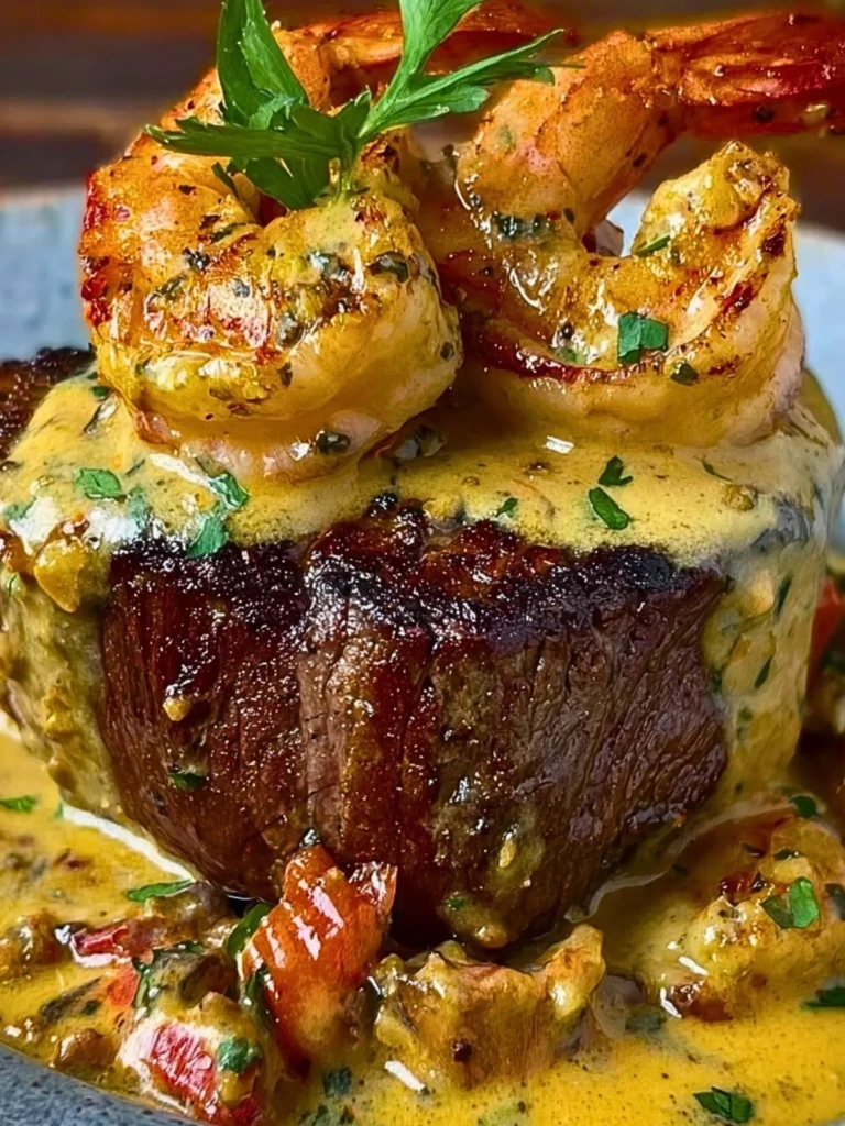 Filet Mignon with Shrimp and Lobster Cream Sauce
