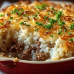 French Onion Ground Beef and Rice Casserole