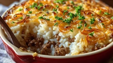 French Onion Ground Beef and Rice Casserole