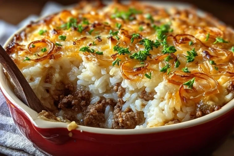 French Onion Ground Beef and Rice Casserole