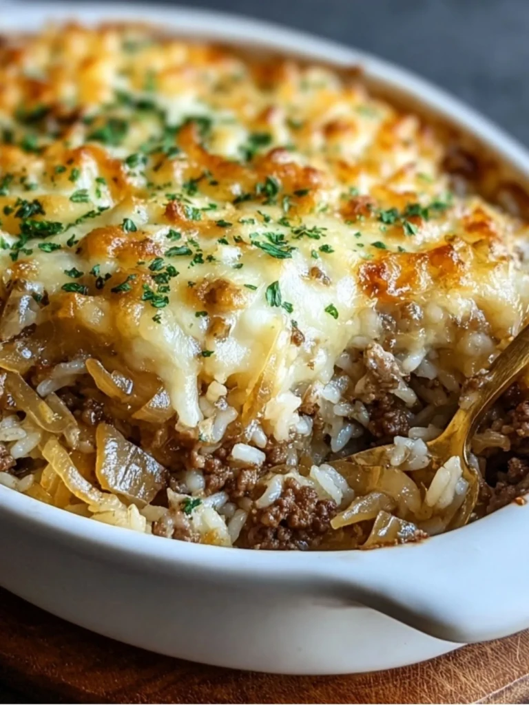 French Onion Ground Beef and Rice Casserole