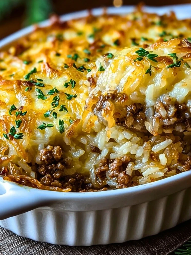 French Onion Ground Beef and Rice Casserole