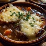 French Onion Short Rib Soup with Cheesy Gruyère Toast (No Wine)