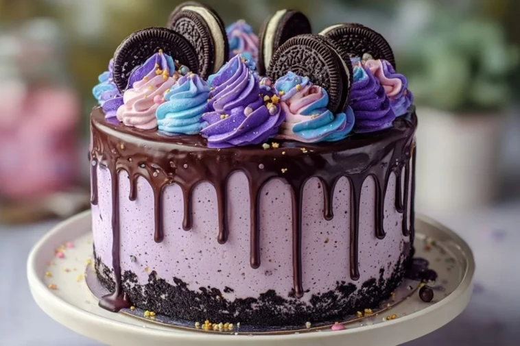 Galaxy Lavender Oreo Cheesecake Drip Cake