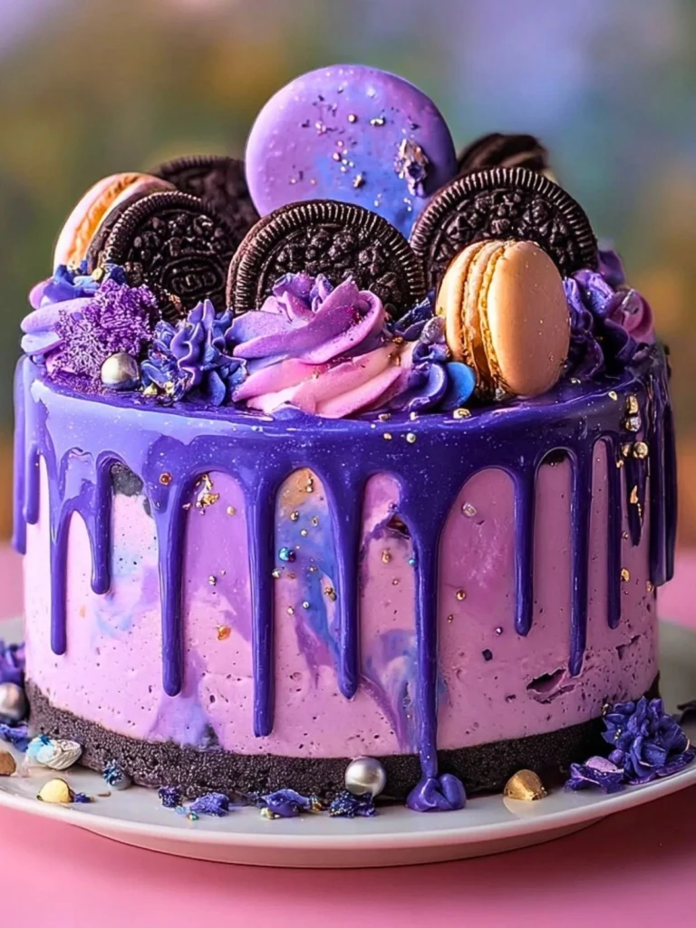 Galaxy Lavender Oreo Cheesecake Drip Cake