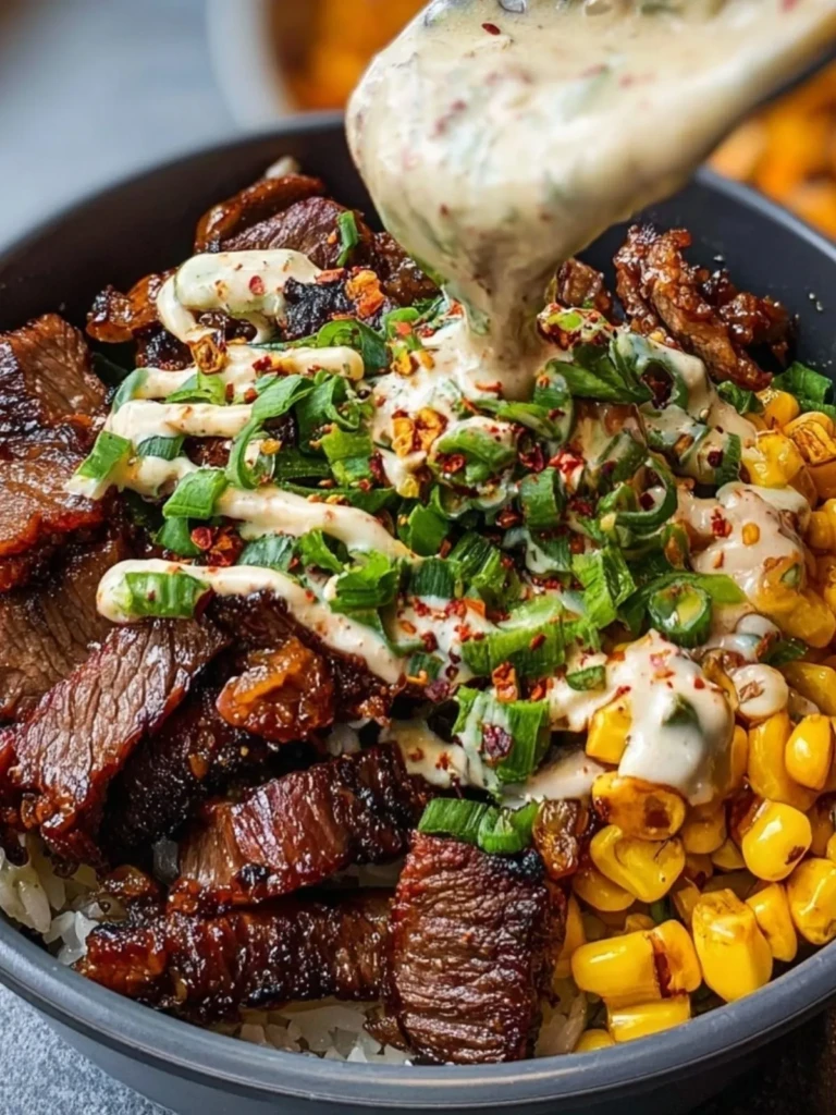 Korean BBQ Beef Bowl with Corn & Creamy Sauce