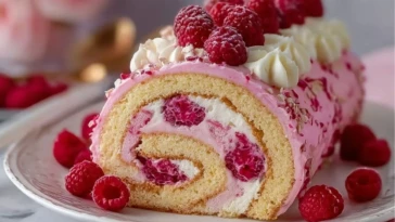 Luxurious Pink Raspberry Cheesecake Roll Cake