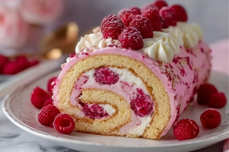 Luxurious Pink Raspberry Cheesecake Roll Cake