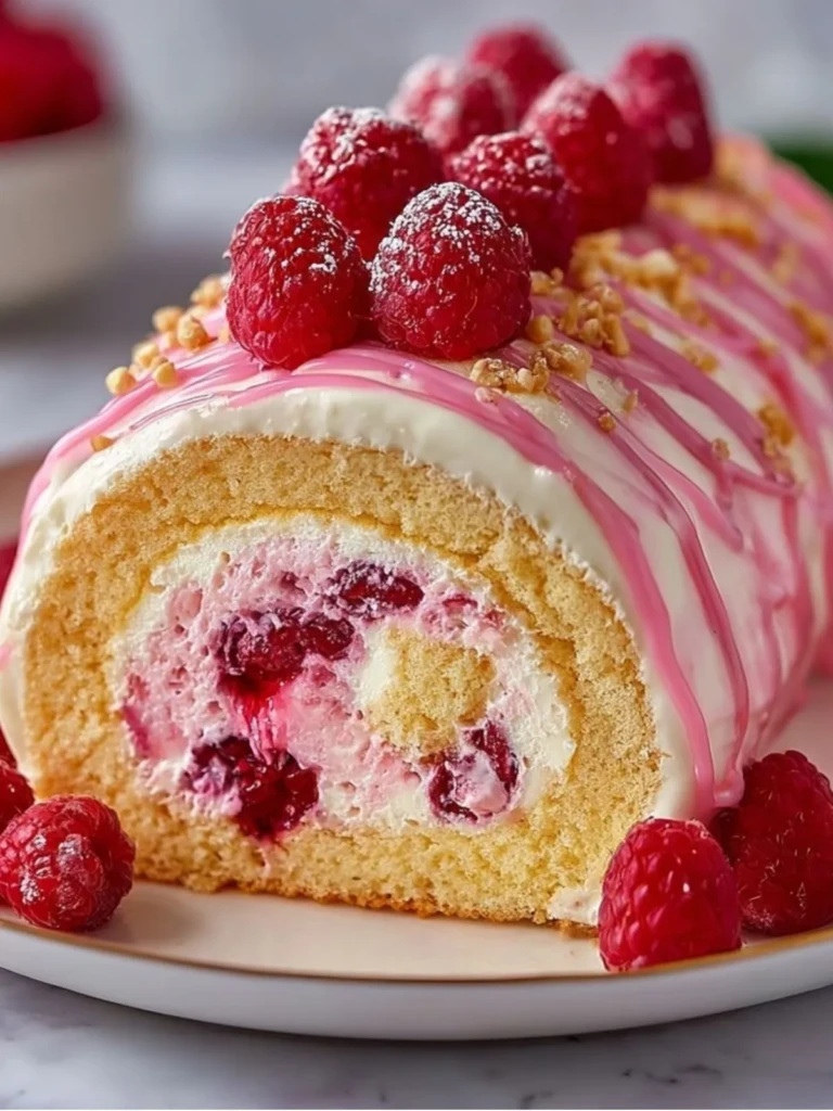 Luxurious Pink Raspberry Cheesecake Roll Cake