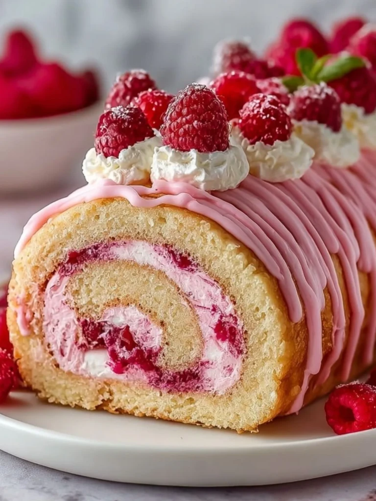 Luxurious Pink Raspberry Cheesecake Roll Cake
