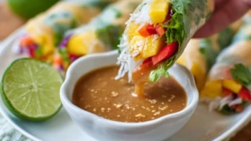 Mango Spring Rolls with Almond Butter Dipping Sauce