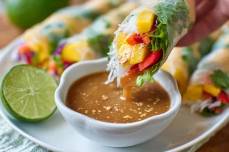 Mango Spring Rolls with Almond Butter Dipping Sauce