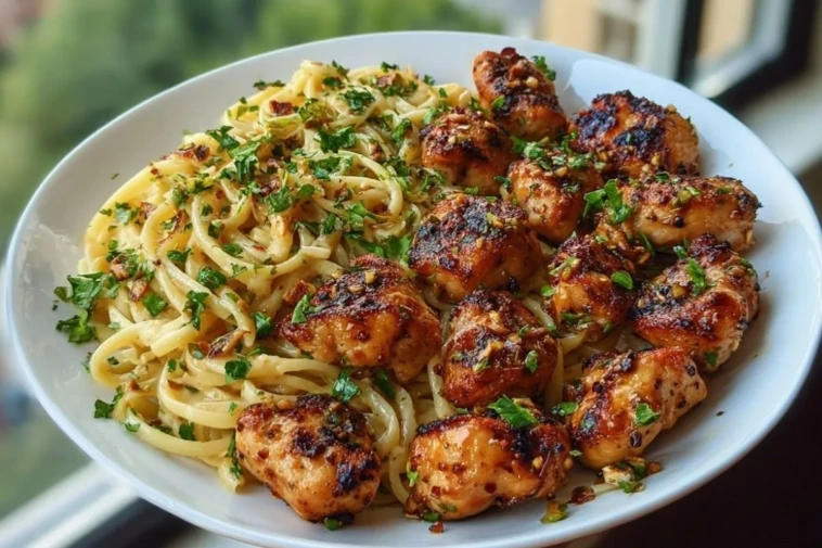 Maple Garlic Chicken Bites with Spicy Cajun Alfredo