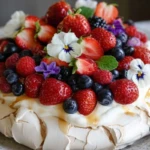 Pavlova with Whipped Cream & Fresh Berries