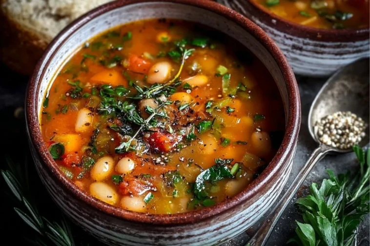 Rustic Tuscan Bean Soup with Fresh Herbs