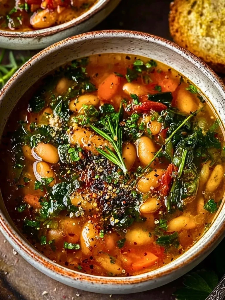 Rustic Tuscan Bean Soup with Fresh Herbs