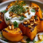 Savory Roasted Pumpkin with Creamy Lemon Yogurt and Crunchy Pine Nuts