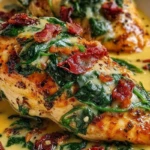 Smothered Baked Chicken with Creamed Spinach and Sun-Dried Tomatoes