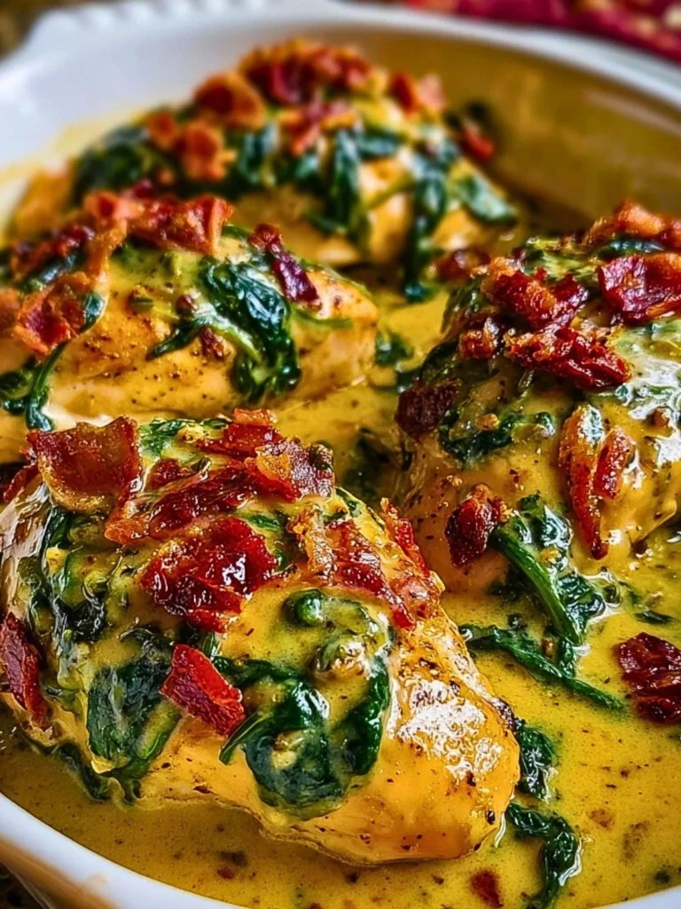 Smothered Baked Chicken with Creamed Spinach and Sun-Dried Tomatoes