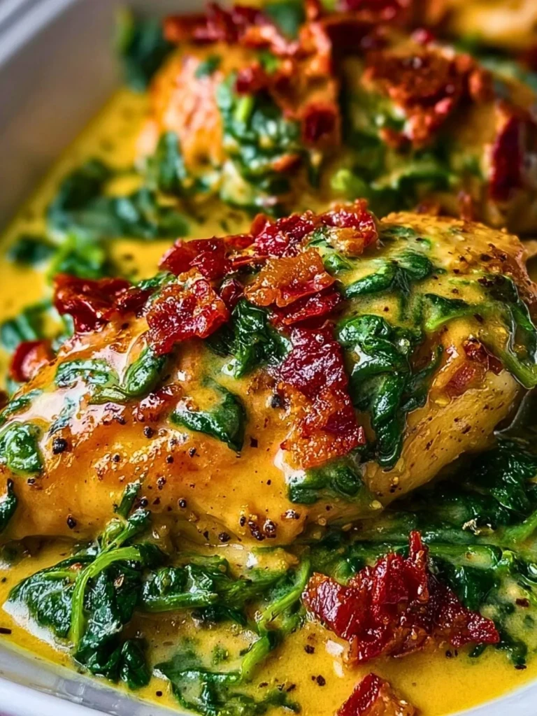 Smothered Baked Chicken with Creamed Spinach and Sun-Dried Tomatoes