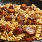 Sticky Honey Mustard Sausage Pasta Skillet