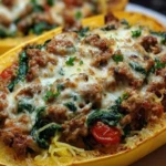 Stuffed Spaghetti Squash with Sausage and Spinach