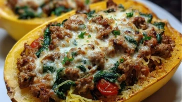 Stuffed Spaghetti Squash with Sausage and Spinach