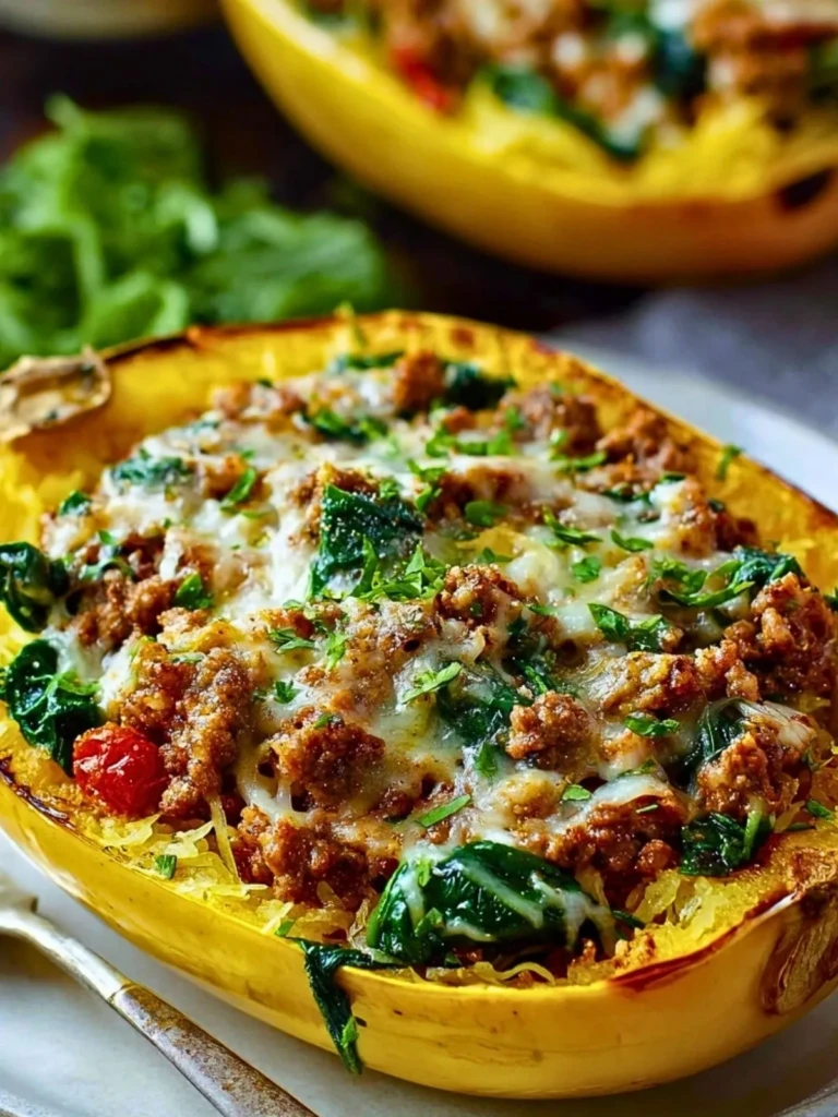 Stuffed Spaghetti Squash with Sausage and Spinach