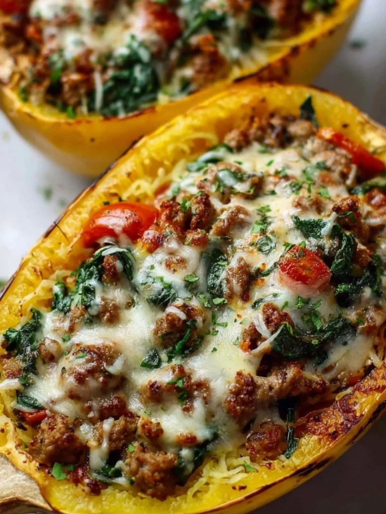 Stuffed Spaghetti Squash with Sausage and Spinach
