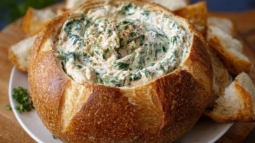 Vegan Spinach Dip in a Bread Bowl