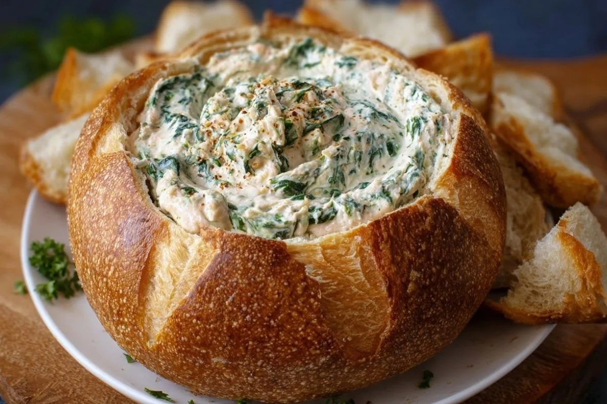Vegan Spinach Dip in a Bread Bowl