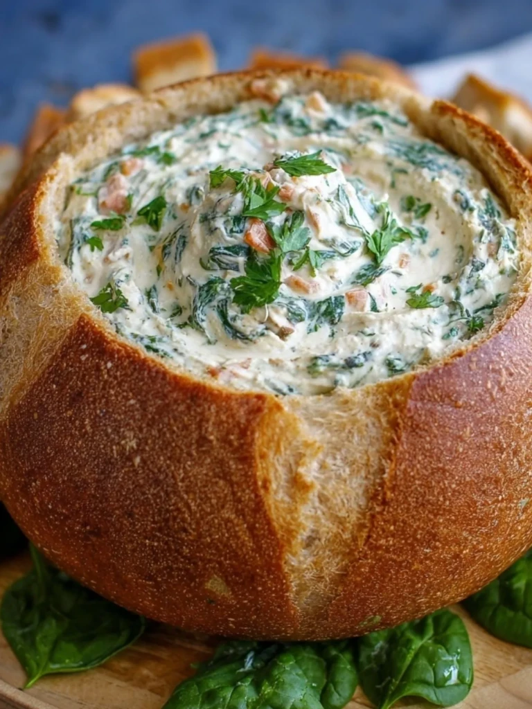 Vegan Spinach Dip in a Bread Bowl