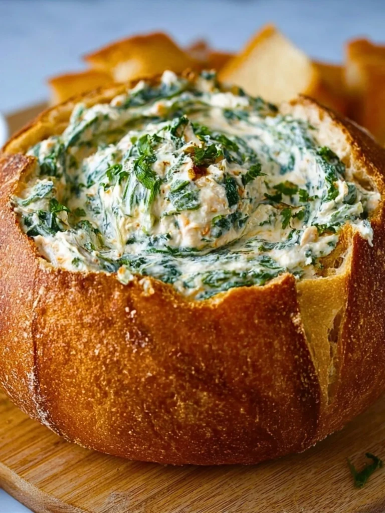 Vegan Spinach Dip in a Bread Bowl