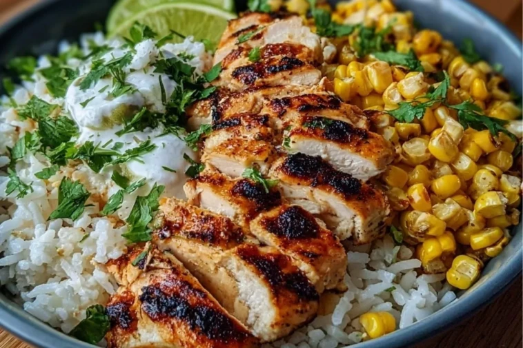 Zesty Street Corn Chicken Rice Bowl with Cilantro-Lime Rice
