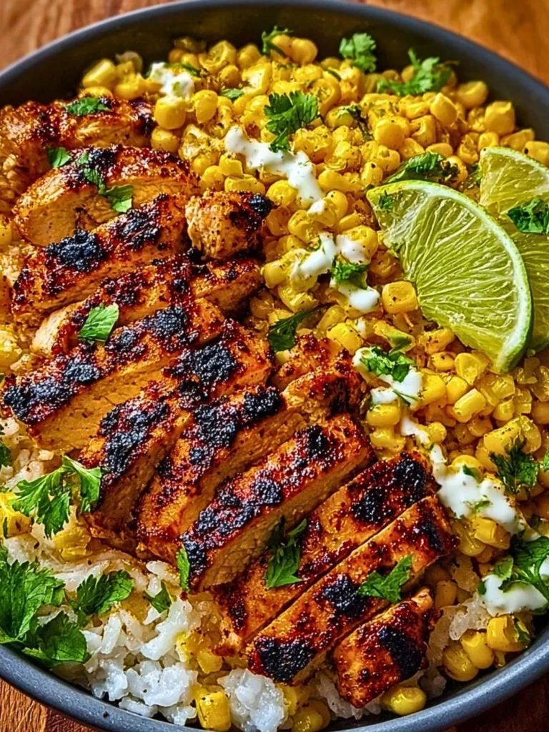 Zesty Street Corn Chicken Rice Bowl with Cilantro-Lime Rice