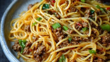 Asian-Style Ground Beef Spaghetti