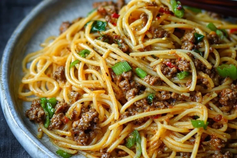 Asian-Style Ground Beef Spaghetti