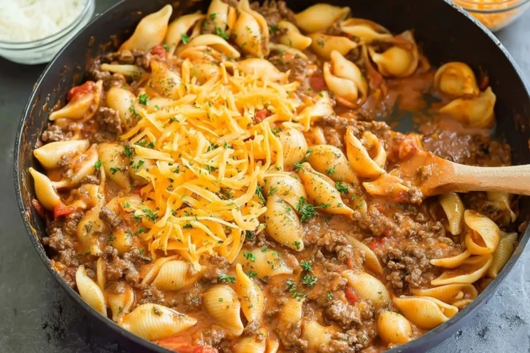 Beef and Shell Pasta One-pot meal with beef and pasta shells - 1