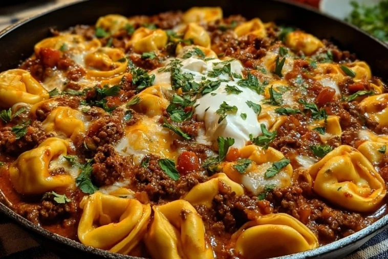 Beef Enchilada Tortellini Pasta dish with Mexican-inspired flavors - 1